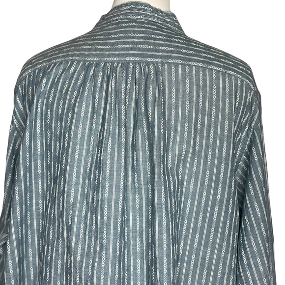 FRYE Size Large Popover Cotton Tunic Top 3/4 Sleeve Diamond Stripe Half Button - Picture 10 of 16